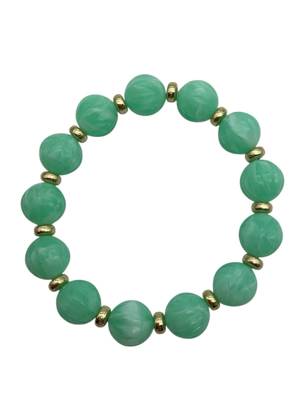 Boho Style Mint Green/Gold Textured Beaded Stretch Bracelet (NWT)